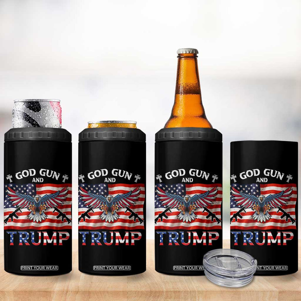 Trump 2024 Christian 4 in 1 Can Cooler Tumbler God Guns And Trump American Flag Eagle TB10 Print Your Wear