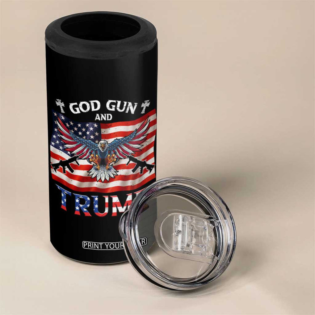 Trump 2024 Christian 4 in 1 Can Cooler Tumbler God Guns And Trump American Flag Eagle TB10 Print Your Wear