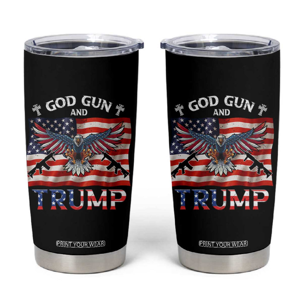 Trump 2024 Christian Tumbler Cup God Guns And Trump American Flag Eagle TB10 Black Print Your Wear