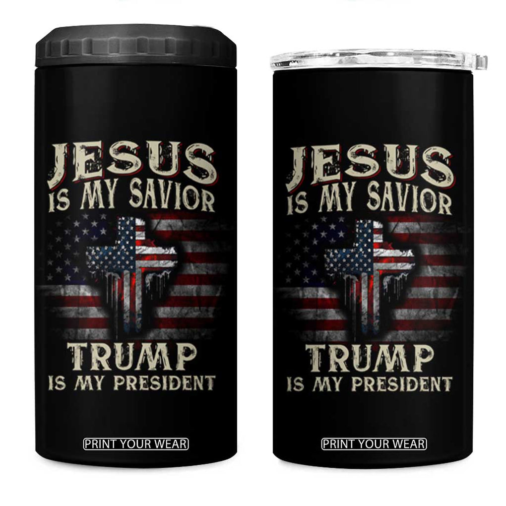 Trump 2024 Christian 4 in 1 Can Cooler Tumbler Jesus Is My Savior Trump Is My President American Flag TB10 One Size: 16 oz Black Print Your Wear