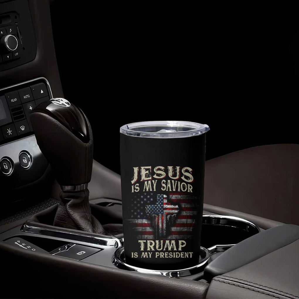 Trump 2024 Christian Tumbler Cup Jesus Is My Savior Trump Is My President American Flag TB10 Print Your Wear