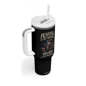 Trump 2024 Christian Tumbler With Handle Jesus Is My Savior Trump Is My President American Flag TB10 Print Your Wear