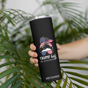 Trump Girl Skinny Tumbler No Apologies American Messy Bun US Flag President Election TB10 Print Your Wear