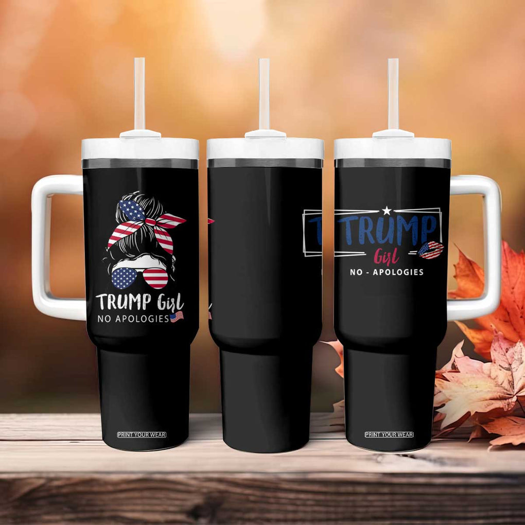 Trump Girl Tumbler With Handle No Apologies American Messy Bun US Flag President Election TB10 Print Your Wear