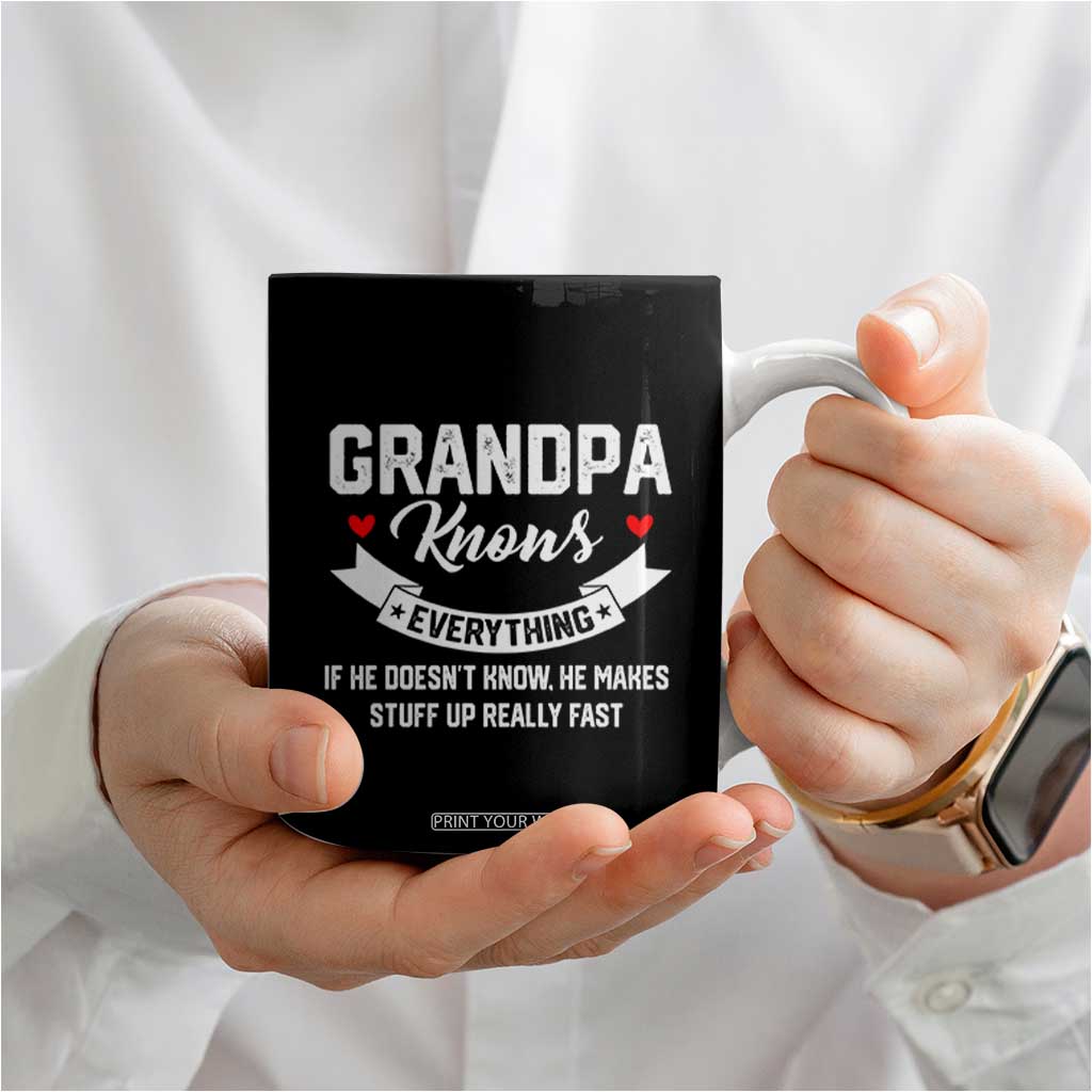Best Grandpa Ever Coffee Mug Grandpa Knows Everything Grandfather Fathers Day Gift US Flag TB10 Print Your Wear