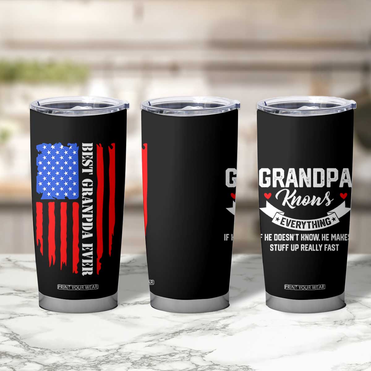 Best Grandpa Ever Tumbler Cup Grandpa Knows Everything Grandfather Fathers Day Gift US Flag TB10 Print Your Wear