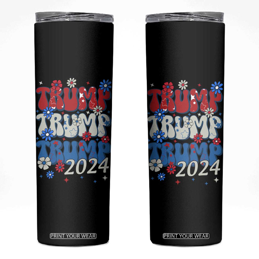 Trump 2024 Skinny Tumbler Retro Groovy 4th of July Patriotic TB10 Black Print Your Wear