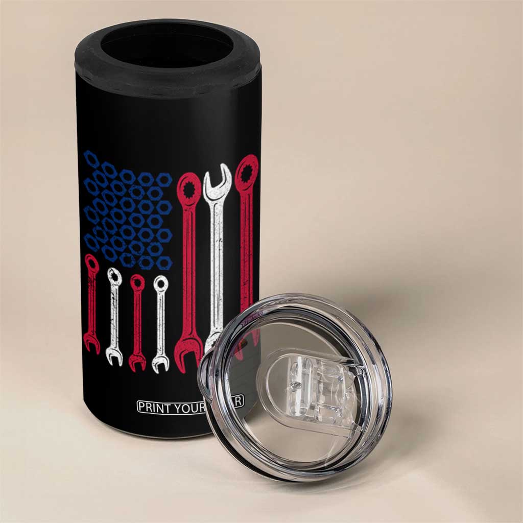 Father's Day Gift 4 in 1 Can Cooler Tumbler If Papa Can't Fix It No One Can USA Flag Mechanic TB10 Print Your Wear