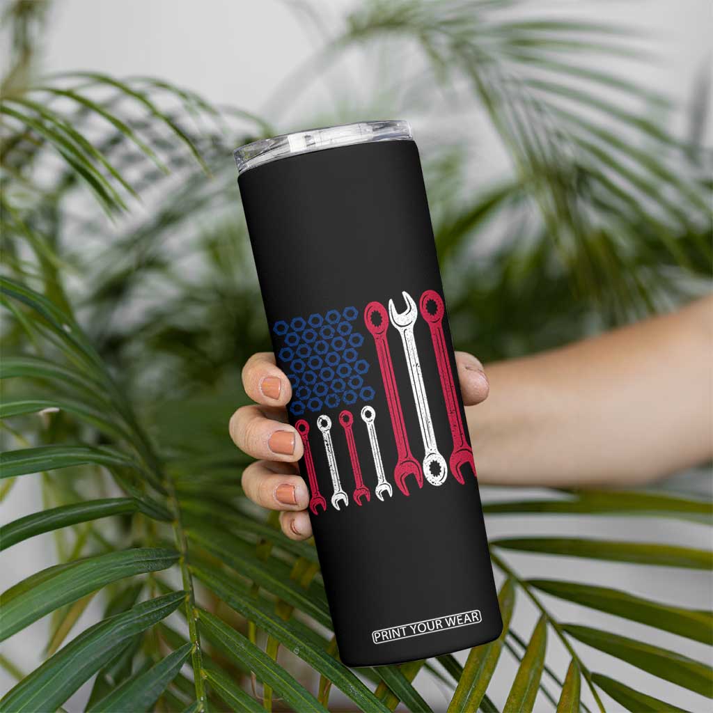 Father's Day Gift Skinny Tumbler If Papa Can't Fix It No One Can USA Flag Mechanic TB10 Print Your Wear