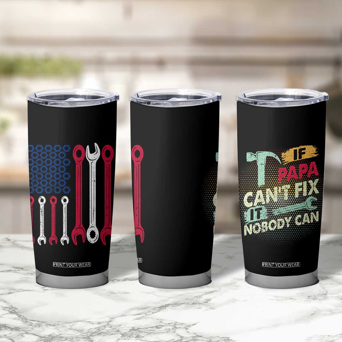 Father's Day Gift Tumbler Cup If Papa Can't Fix It No One Can USA Flag Mechanic TB10 Print Your Wear