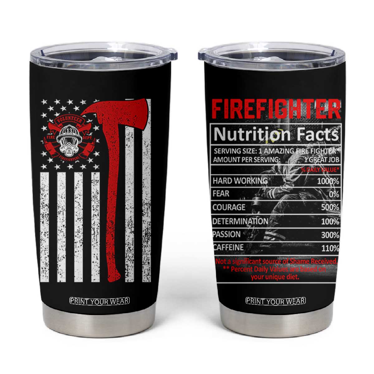 Firefighter Gifts for Men Tumbler Cup Fireman Fire Fighter Axe American Flag TB10 Black Print Your Wear