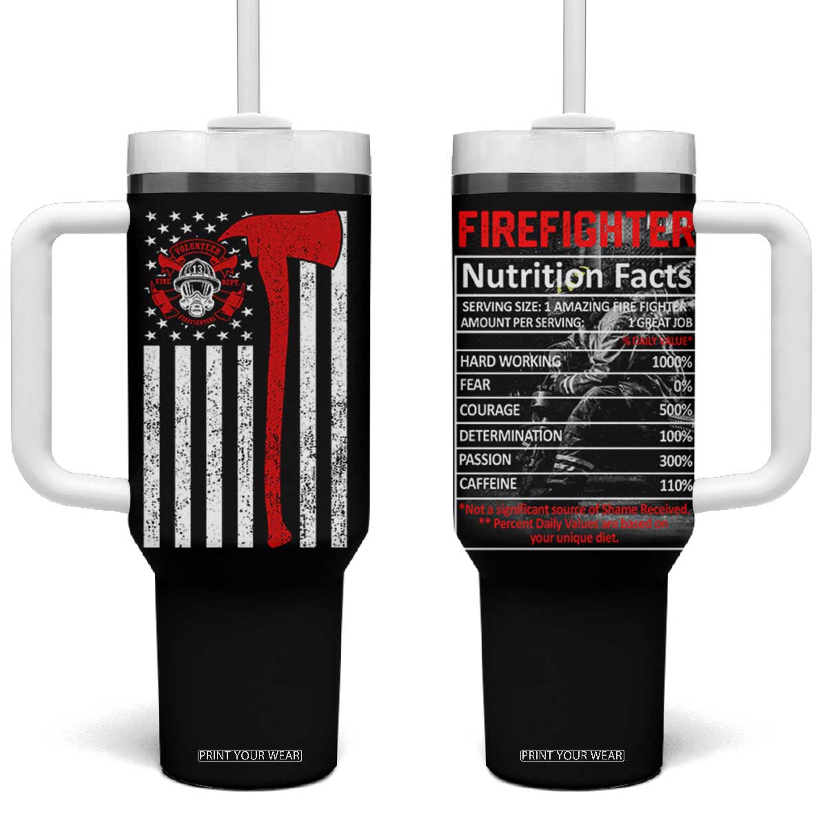 Firefighter Gifts for Men Tumbler With Handle Fireman Fire Fighter Axe American Flag TB10 One Size: 40 oz Black Print Your Wear
