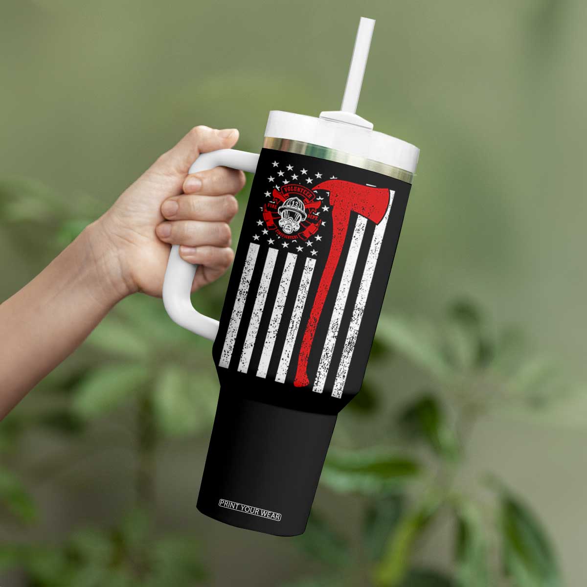 Firefighter Gifts for Men Tumbler With Handle Fireman Fire Fighter Axe American Flag TB10 Print Your Wear