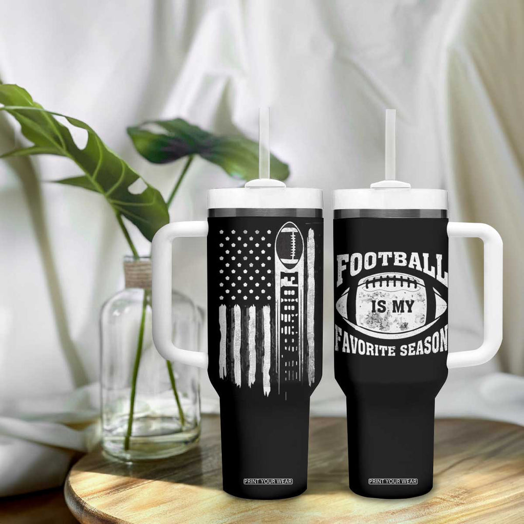 Football Tumbler With Handle Game Day Football Is My Favorite Season Sport Team US American Flag Patriotic TB10 Print Your Wear