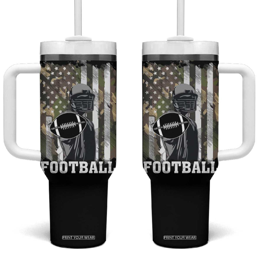 Football Players Tumbler With Handle Camo US American Flag Game Day Sport Team Vintage Patriotic TB10 One Size: 40 oz Black Print Your Wear