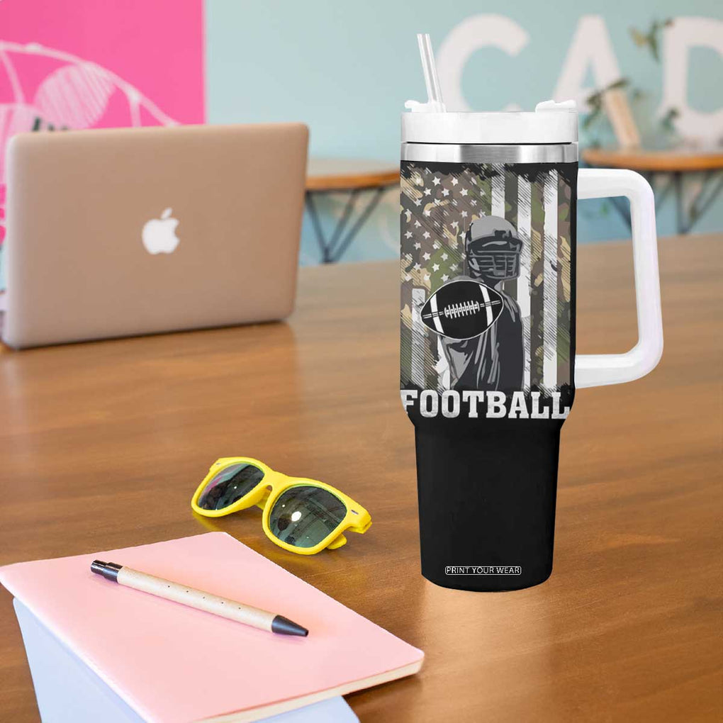 Football Players Tumbler With Handle Camo US American Flag Game Day Sport Team Vintage Patriotic TB10 Print Your Wear