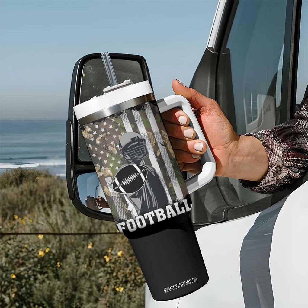 Football Players Tumbler With Handle Camo US American Flag Game Day Sport Team Vintage Patriotic TB10 Print Your Wear