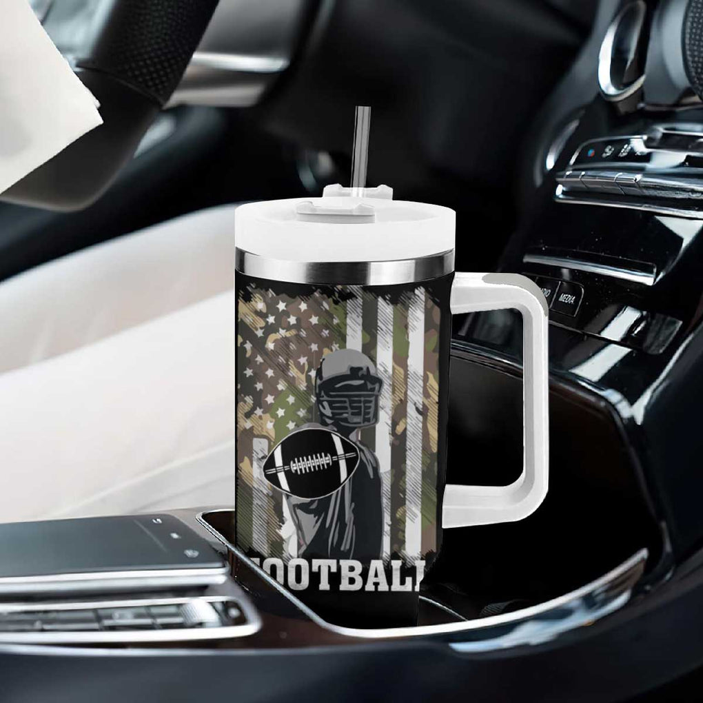 Football Players Tumbler With Handle Camo US American Flag Game Day Sport Team Vintage Patriotic TB10 Print Your Wear