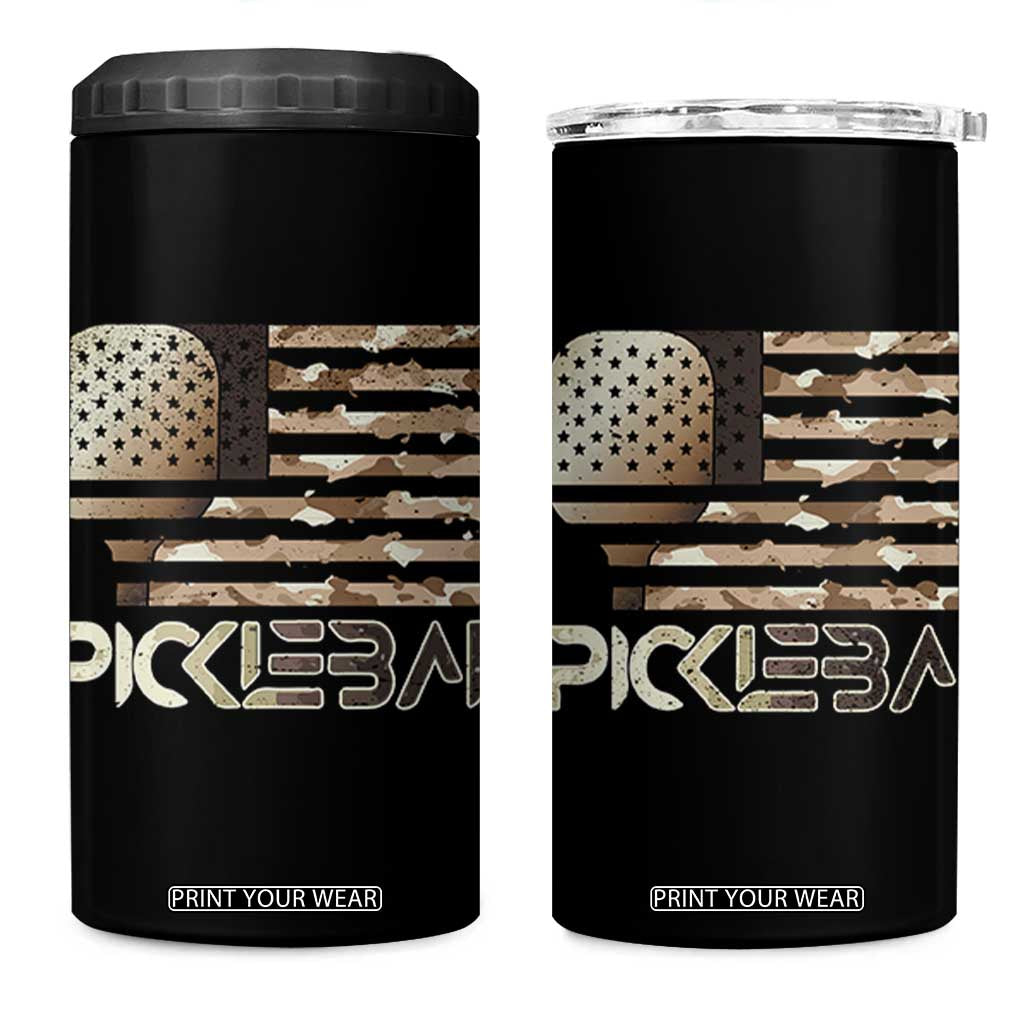 Camo US Flag Pickleball Player Paddleball Lover 4 in 1 Can Cooler Tumbler TB10 One Size: 16 oz Black Print Your Wear