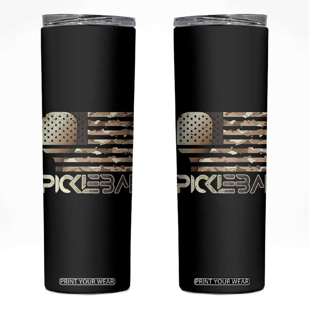 Camo US Flag Pickleball Player Paddleball Lover Skinny Tumbler TB10 Black Print Your Wear