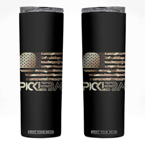Camo US Flag Pickleball Player Paddleball Lover Skinny Tumbler TB10 Black Print Your Wear