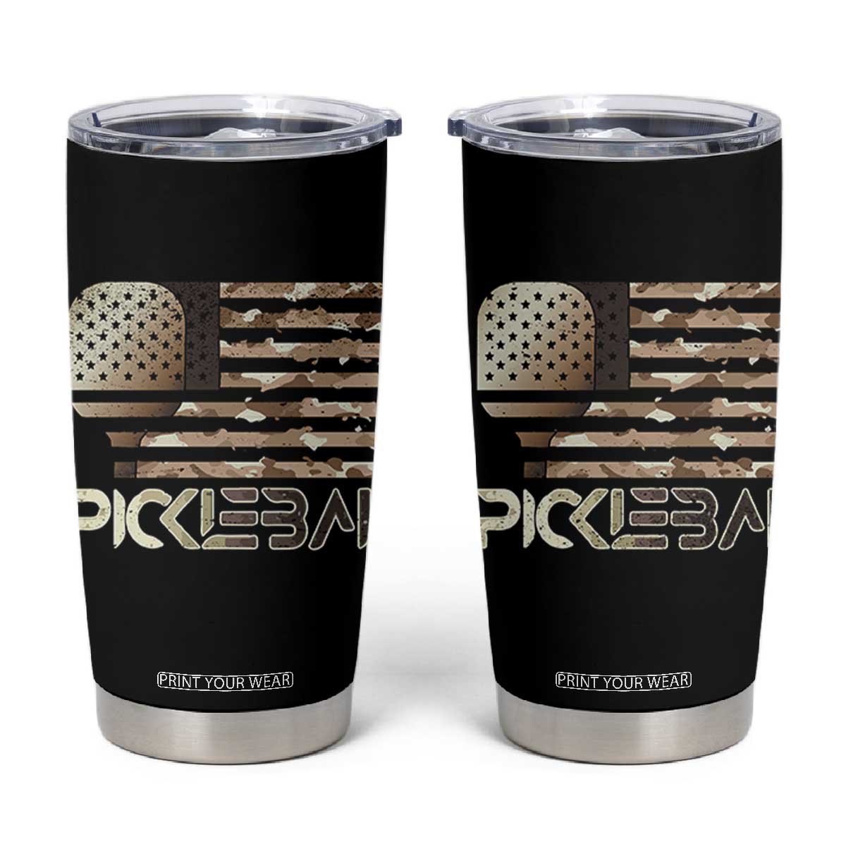 Camo US Flag Pickleball Player Paddleball Lover Tumbler Cup TB10 Black Print Your Wear