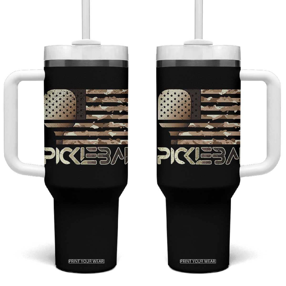 Camo US Flag Pickleball Player Paddleball Lover Tumbler With Handle TB10 One Size: 40 oz Black Print Your Wear