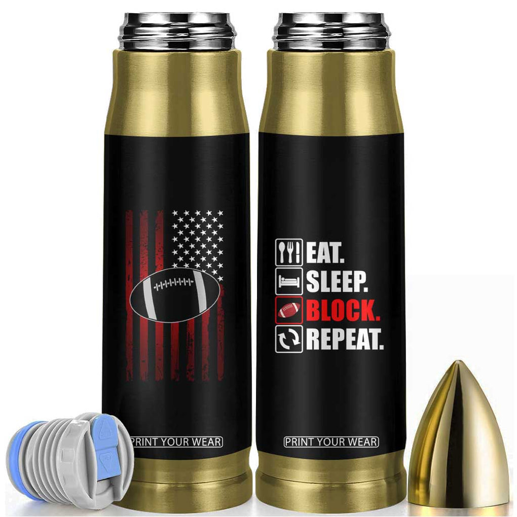 Football Lineman Bullet Tumbler Eat Sleep Block Repeat Patriotic USA Flag Defensive Linemen Gift For Men TB10 Black Print Your Wear