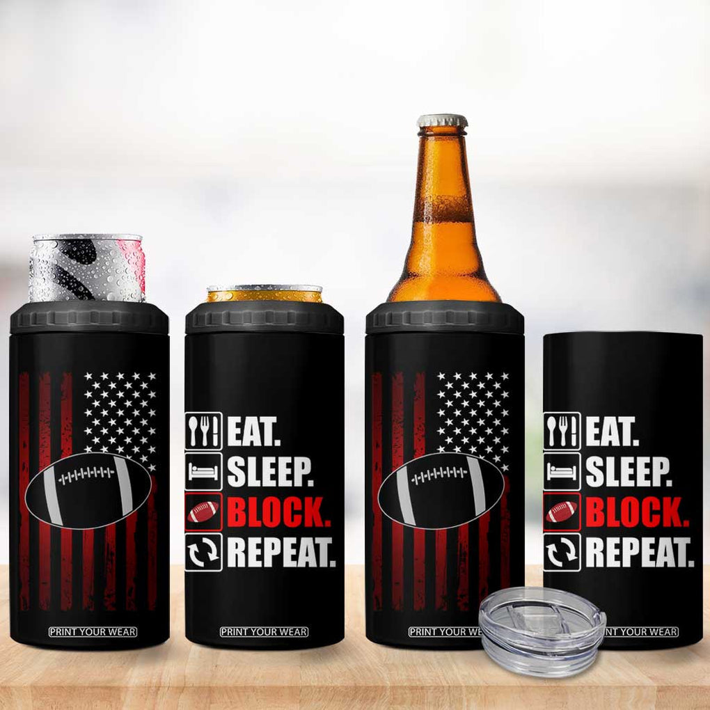 Football Lineman 4 in 1 Can Cooler Tumbler Eat Sleep Block Repeat Patriotic USA Flag Defensive Linemen Gift For Men TB10 Print Your Wear