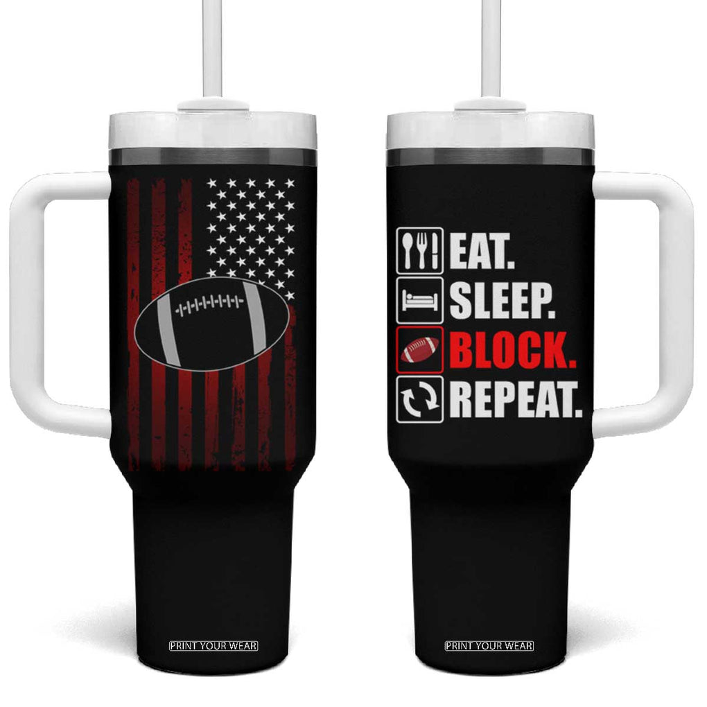 Football Lineman Tumbler With Handle Eat Sleep Block Repeat Patriotic USA Flag Defensive Linemen Gift For Men TB10 One Size: 40 oz Black Print Your Wear