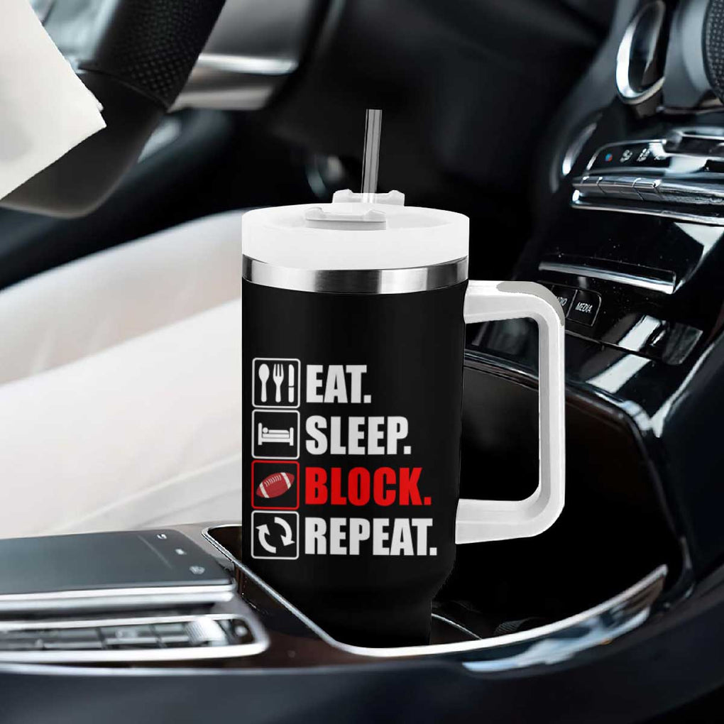 Football Lineman Tumbler With Handle Eat Sleep Block Repeat Patriotic USA Flag Defensive Linemen Gift For Men TB10 Print Your Wear