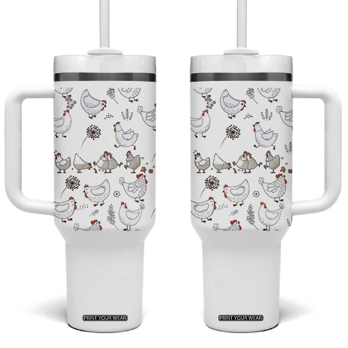 Chickens Lover Tumbler With Handle Farmhouse Chickens Lady Mom Gift TB10 One Size: 40 oz White Print Your Wear