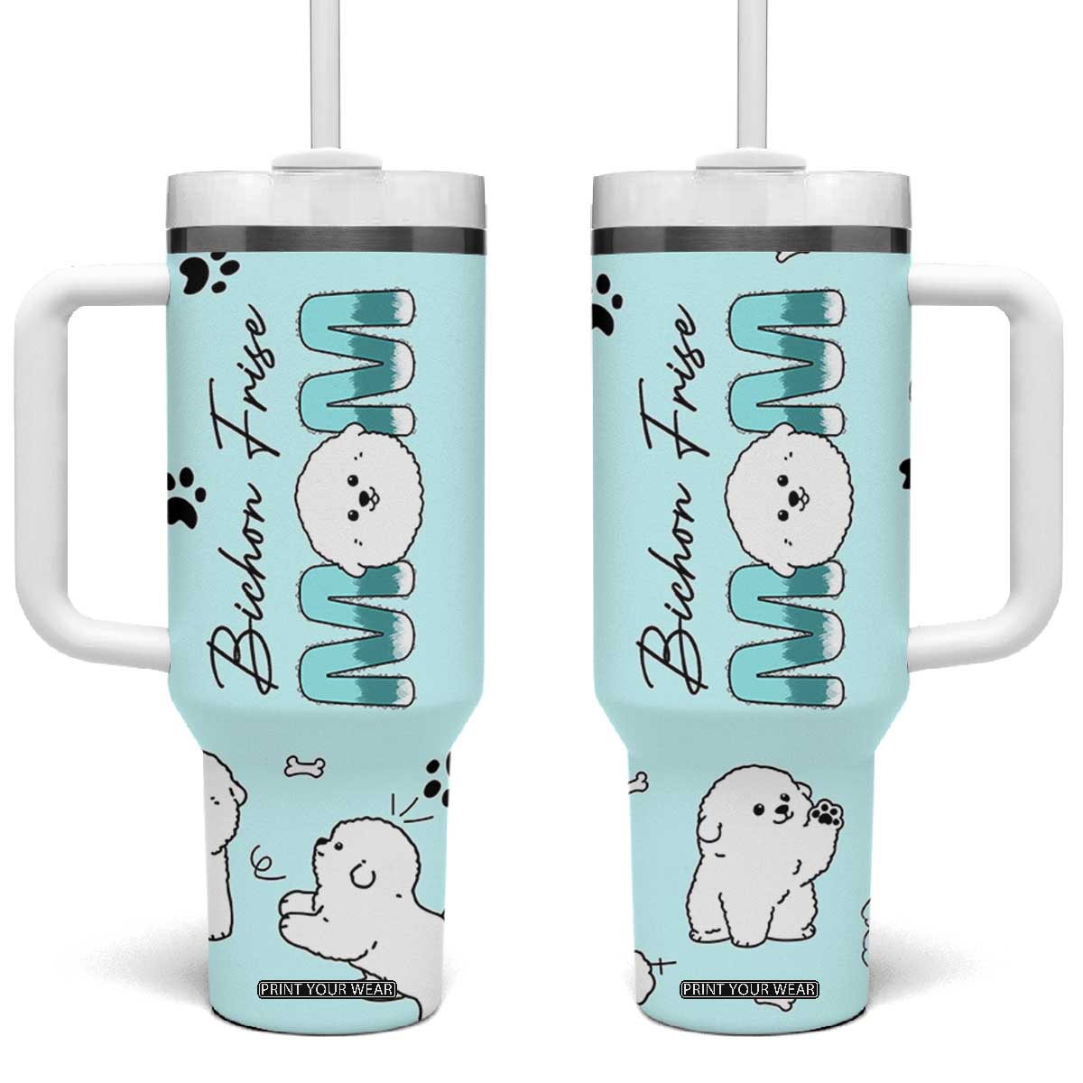 Bichon Frise Dog Mom Tumbler With Handle Mothers Day Gift For Dog Lovers Owners Women TB10 One Size: 40 oz Blue Print Your Wear