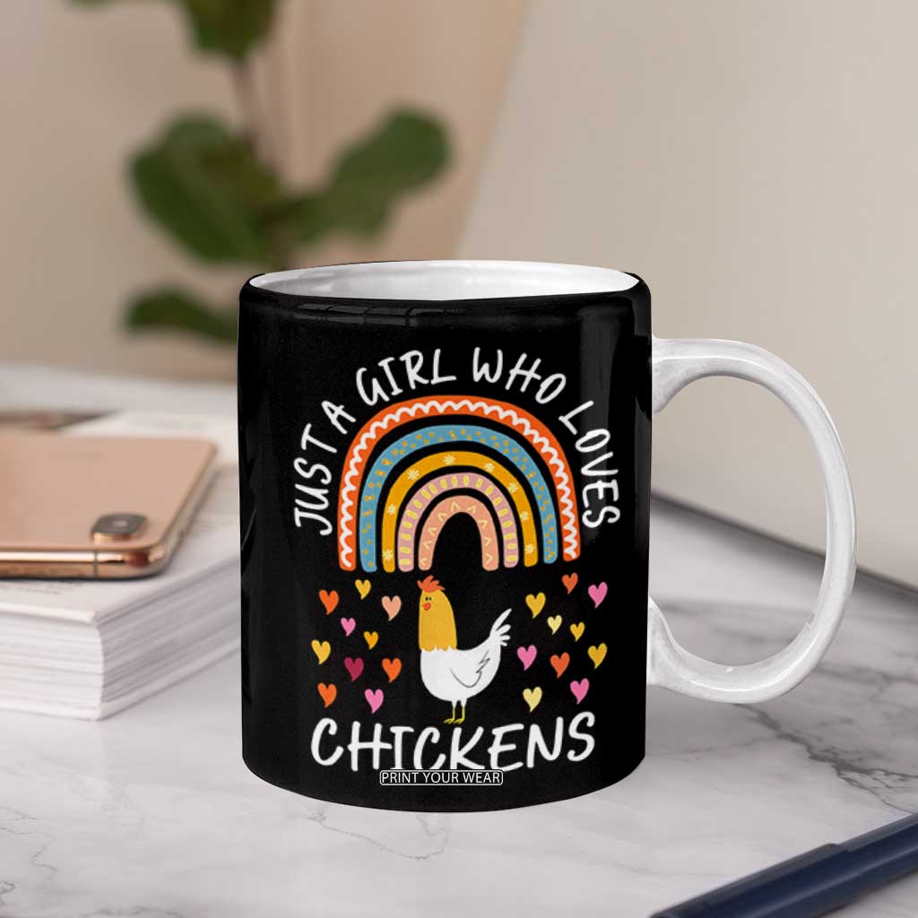 Chicken Gifts Coffee Mug Just A Girl Who Loves Chickens Boho Rainbow Women Girls TB10 Print Your Wear