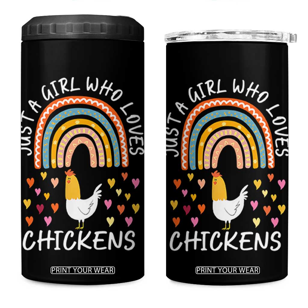 Chicken Gifts 4 in 1 Can Cooler Tumbler Just A Girl Who Loves Chickens Boho Rainbow Women Girls TB10 One Size: 16 oz Black Print Your Wear