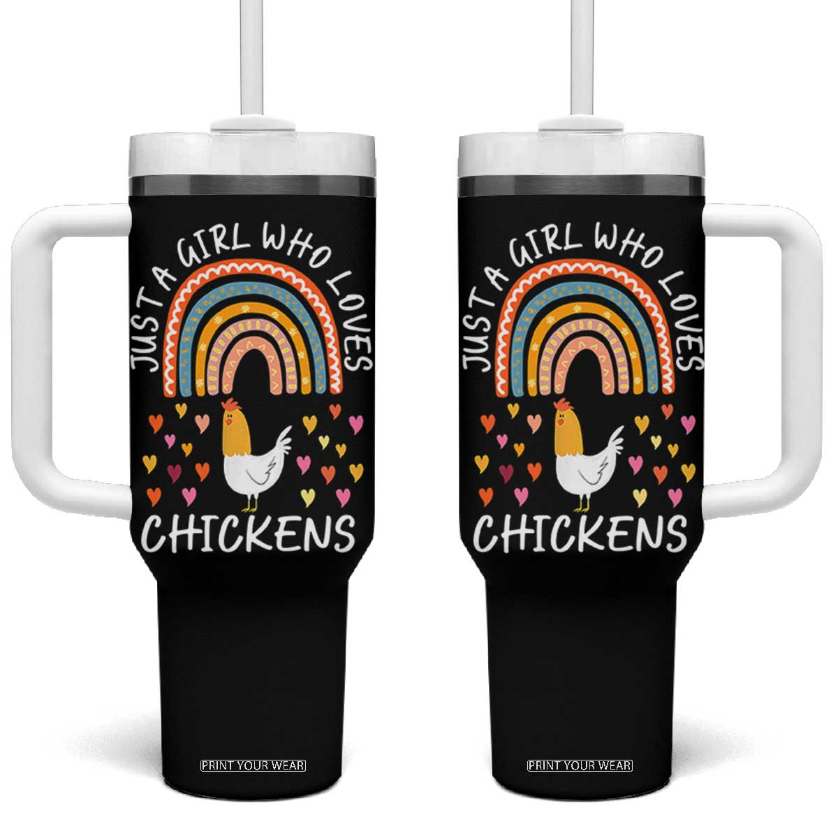 Chicken Gifts Tumbler With Handle Just A Girl Who Loves Chickens Boho Rainbow Women Girls TB10 One Size: 40 oz Black Print Your Wear