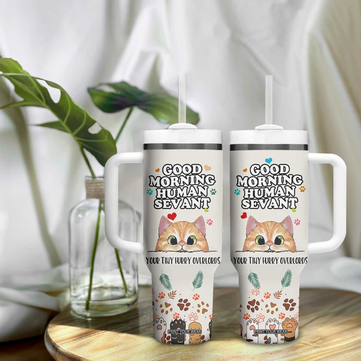 Cat Mom Gifts Tumbler With Handle Good Morning Cat Human Servant Fluffy Cats Cat Owner TB10 Print Your Wear
