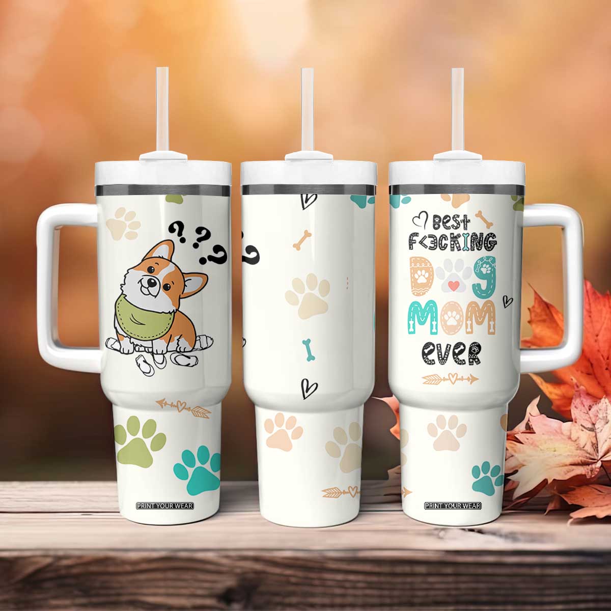 Dog Mom Gifts Tumbler With Handle Best Fcking Dog Mom Ever Corgi Gag Gifts For New Puppy Fur Baby Owners TB10 Print Your Wear