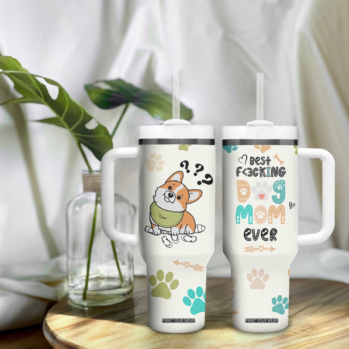 Dog Mom Gifts Tumbler With Handle Best Fcking Dog Mom Ever Corgi Gag Gifts For New Puppy Fur Baby Owners TB10 Print Your Wear