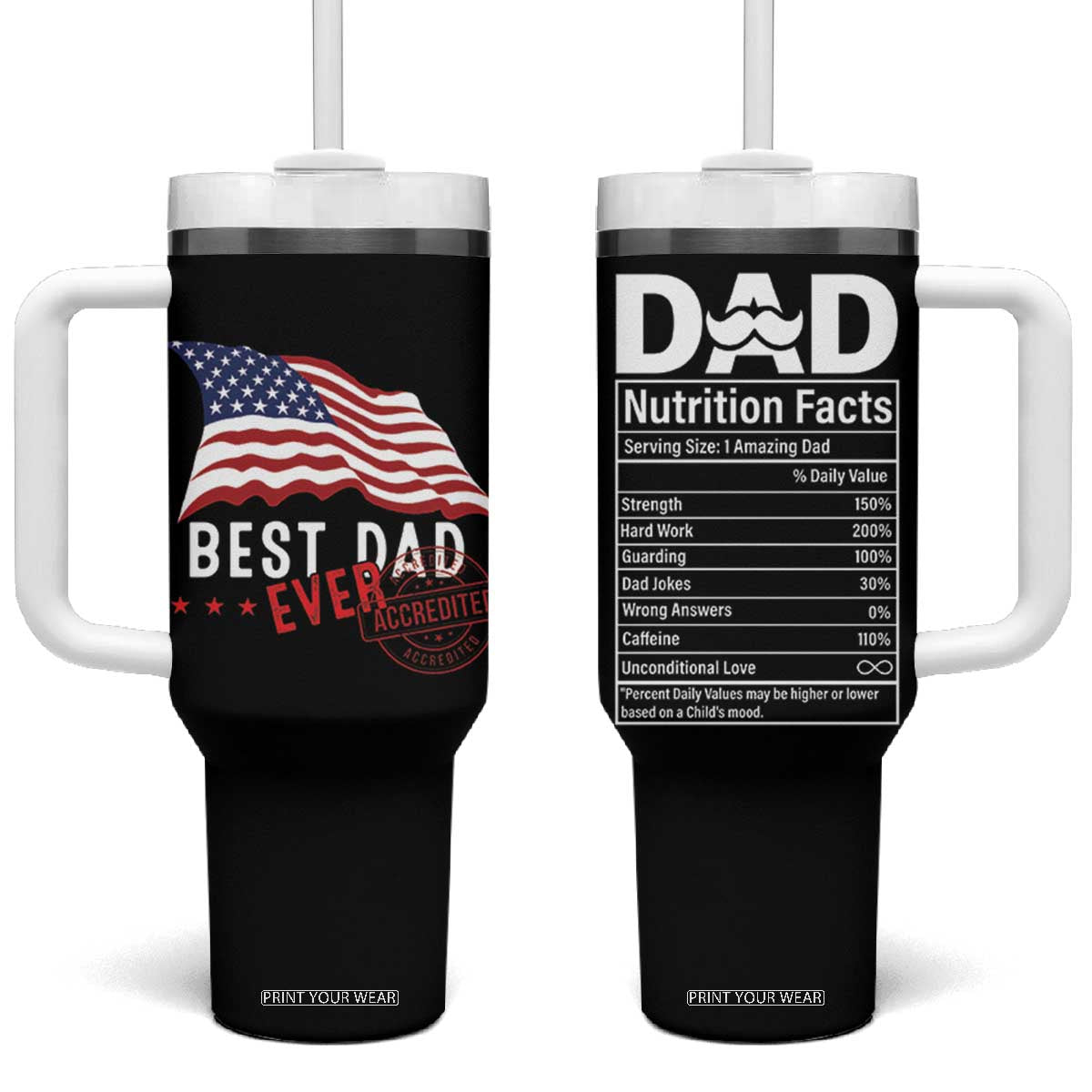 Dad Tumbler With Handle Best Dad Ever Gifts For Fathers Day American Flag TB10 One Size: 40 oz Black Print Your Wear