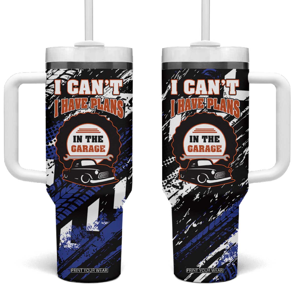 Funny Car Mechanic Tumbler With Handle I Cant I Have Plans In The Garage Father Day TB10 One Size: 40 oz Black Print Your Wear