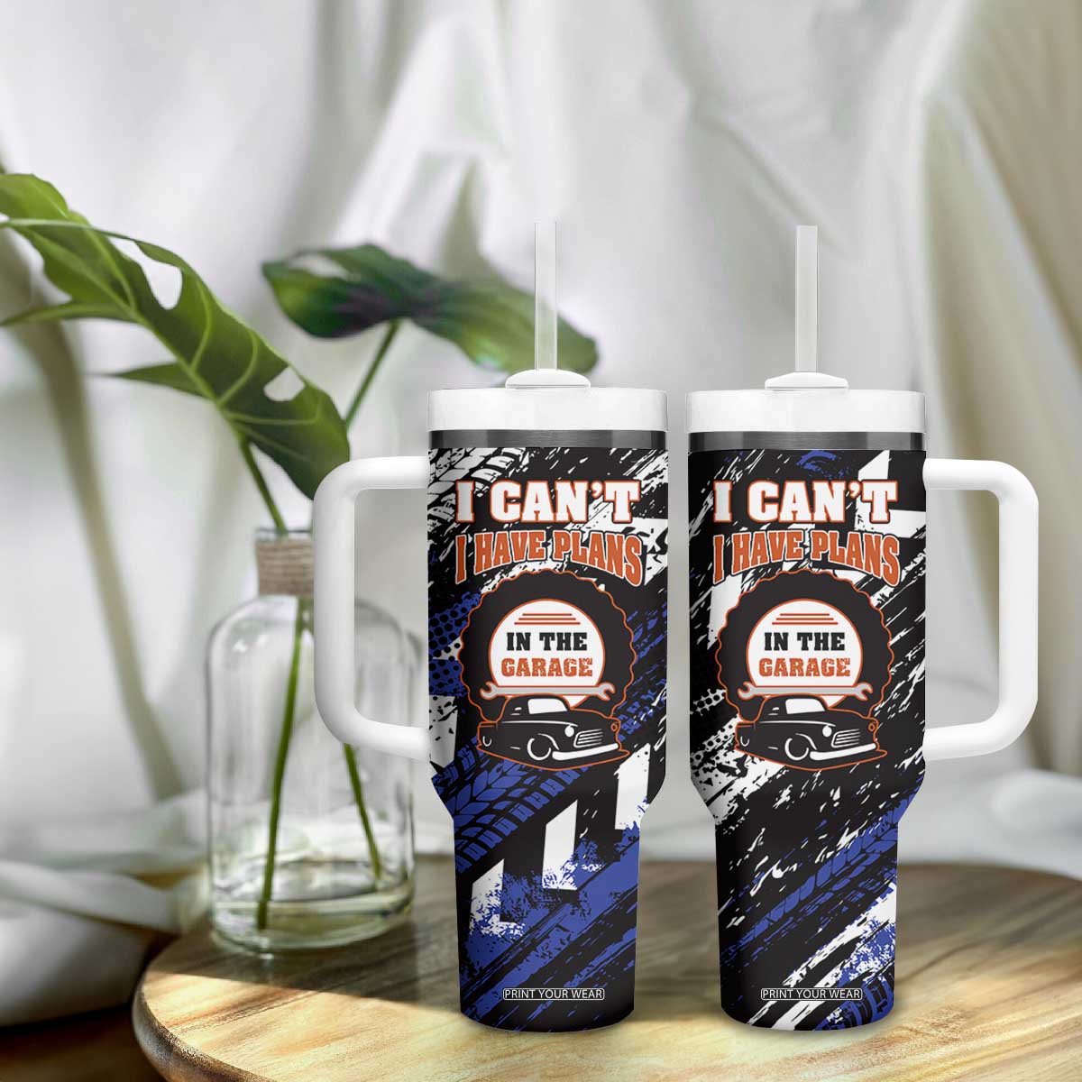 Funny Car Mechanic Tumbler With Handle I Cant I Have Plans In The Garage Father Day TB10 Print Your Wear