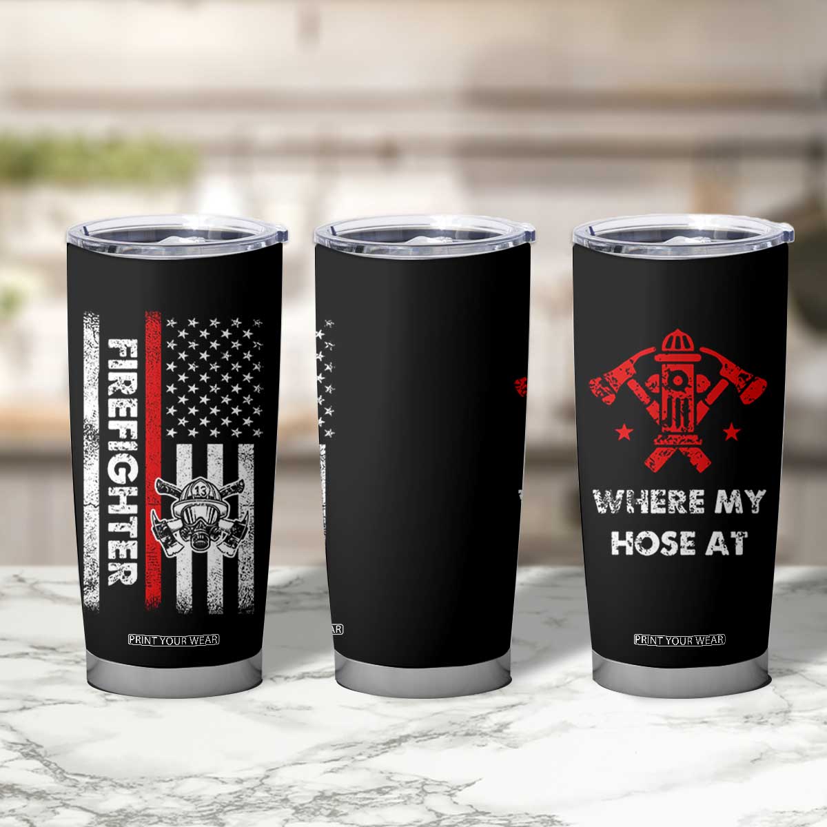 Funny Firefighter Gifts Tumbler Cup Where My Hose At American Flag TB10 Print Your Wear