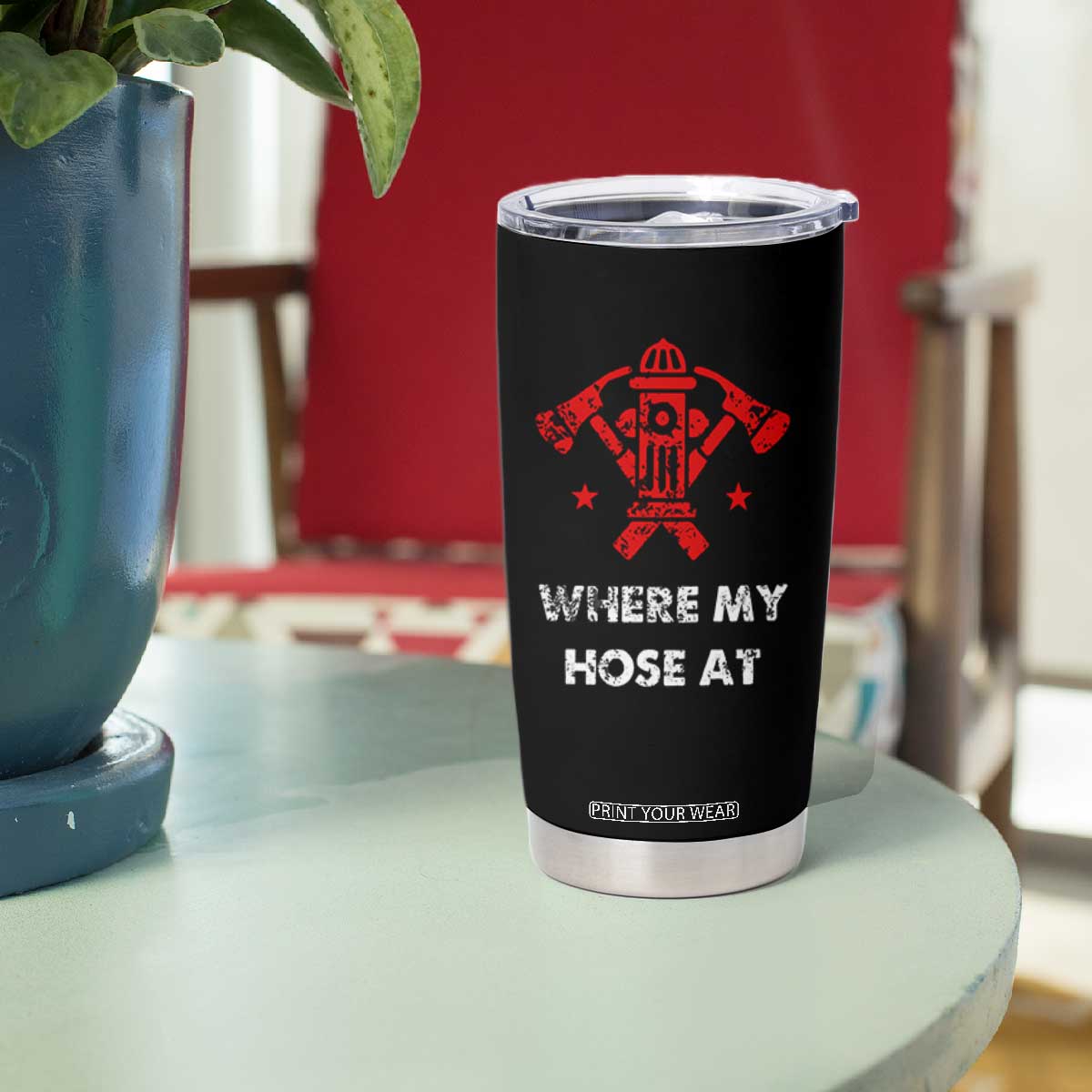 Funny Firefighter Gifts Tumbler Cup Where My Hose At American Flag TB10 Print Your Wear