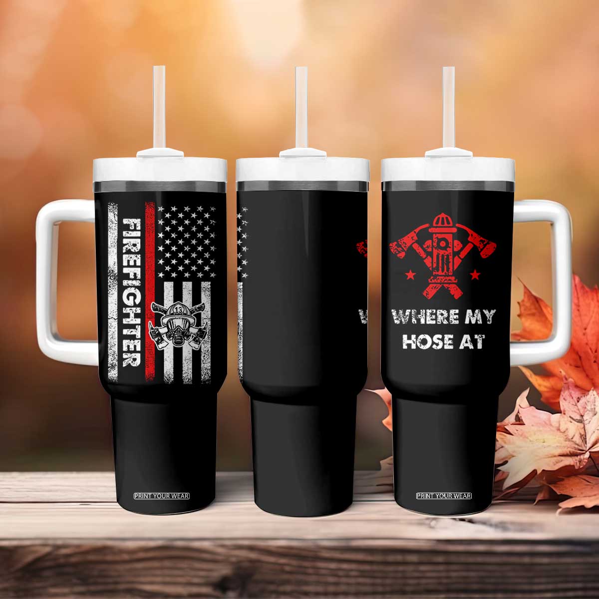 Funny Firefighter Gifts Tumbler With Handle Where My Hose At American Flag TB10 Print Your Wear
