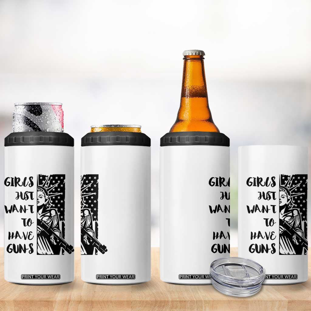 Gun Lovers Gifts For Women 4 in 1 Can Cooler Tumbler Girls Just Want To Have Guns American Flag TB10 Print Your Wear
