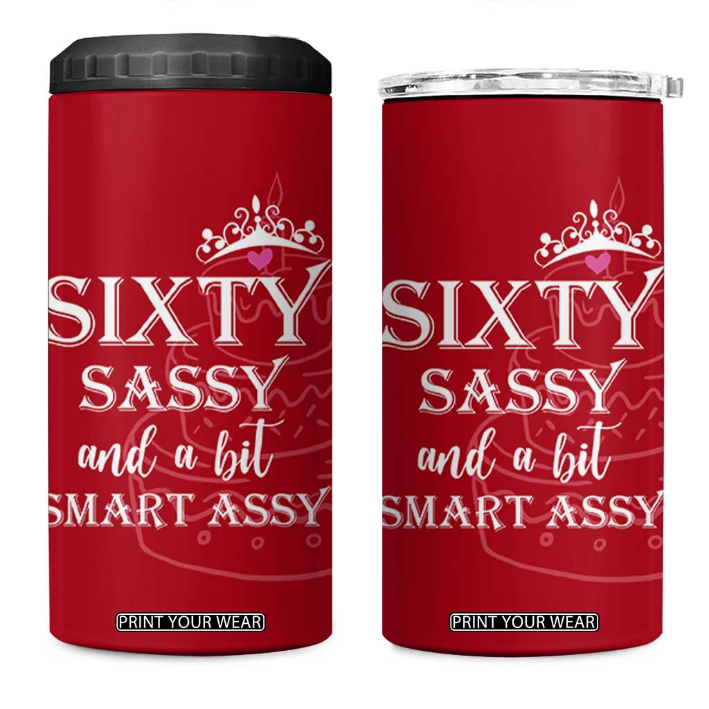 60th Birthday Gifts For Women 4 in 1 Can Cooler Tumbler Sixty Sassy And A Bit Smart Assy 1966 60 Year Old Birthday