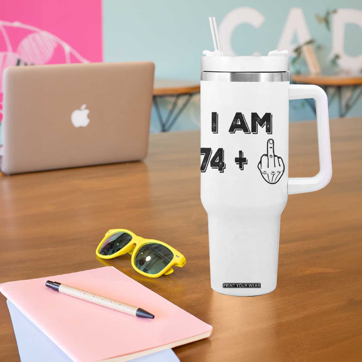 75th Birthday Gifts Tumbler With Handle Funny I Am 74 Plus Middle Finger 1951 75 Year Old Birthday TB10 Print Your Wear