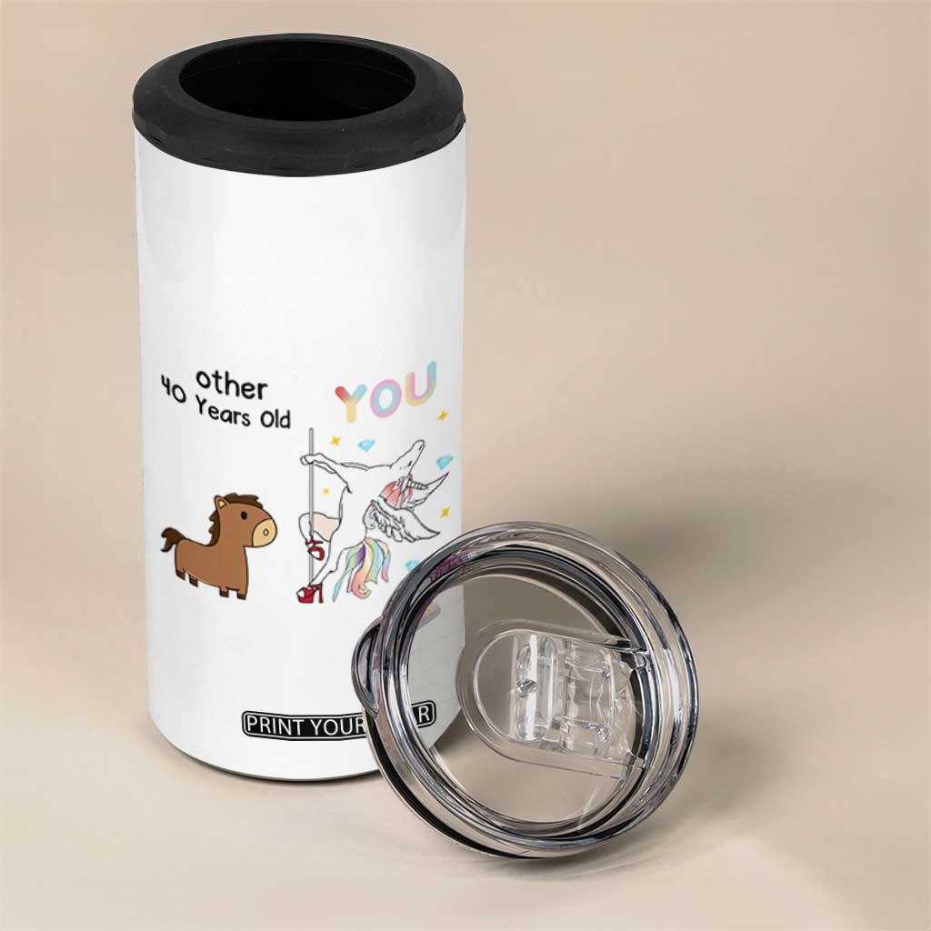 40th Birthday 4 in 1 Can Cooler Tumbler Funny Dancing Unicorn 1986 Other 40 Year Olds TB10 Print Your Wear