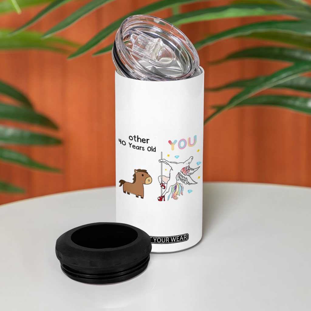 40th Birthday 4 in 1 Can Cooler Tumbler Funny Dancing Unicorn 1986 Other 40 Year Olds